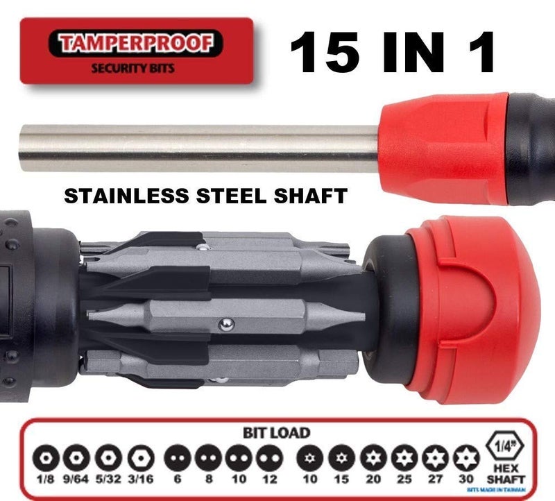 Megapro Tamperproof 15 in 1 Multi Bit Screwdriver (Black/Red) - Image 2